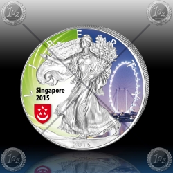 1oz ZDA Silver Eagle $1 "No1 - Singapore Flyer" BARVNI